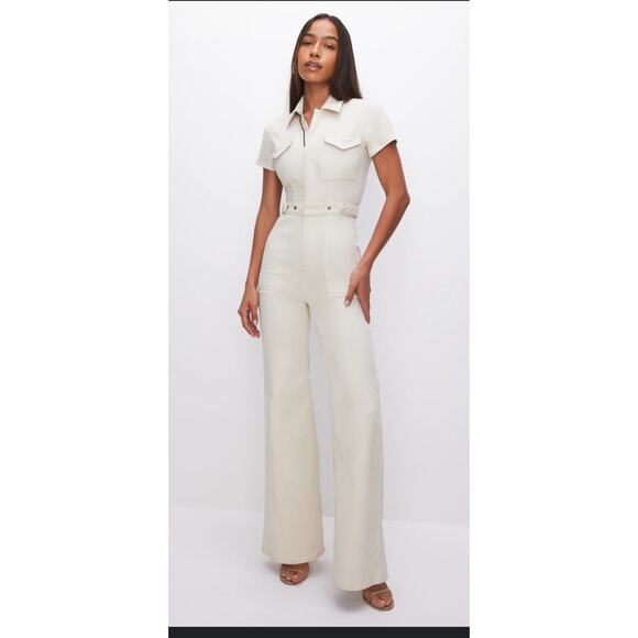 Good American Jumpsuit Fit for Success Palazzo Jumpsuit in Bone, Womens Sz 3 NEW - Picture 1 of 12